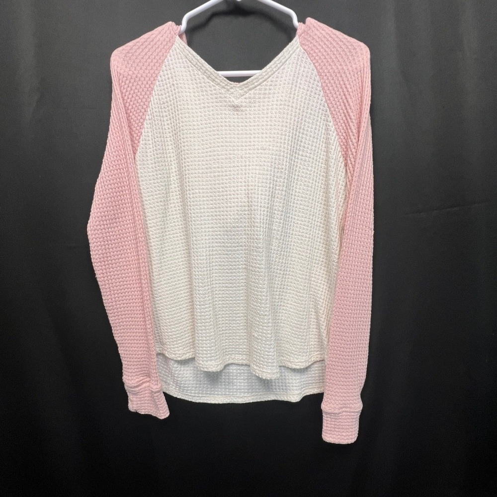 No Boundaries Womens XL 15-17 Pink Cream Waffle Knit Raglan Hoodie Pullover Top